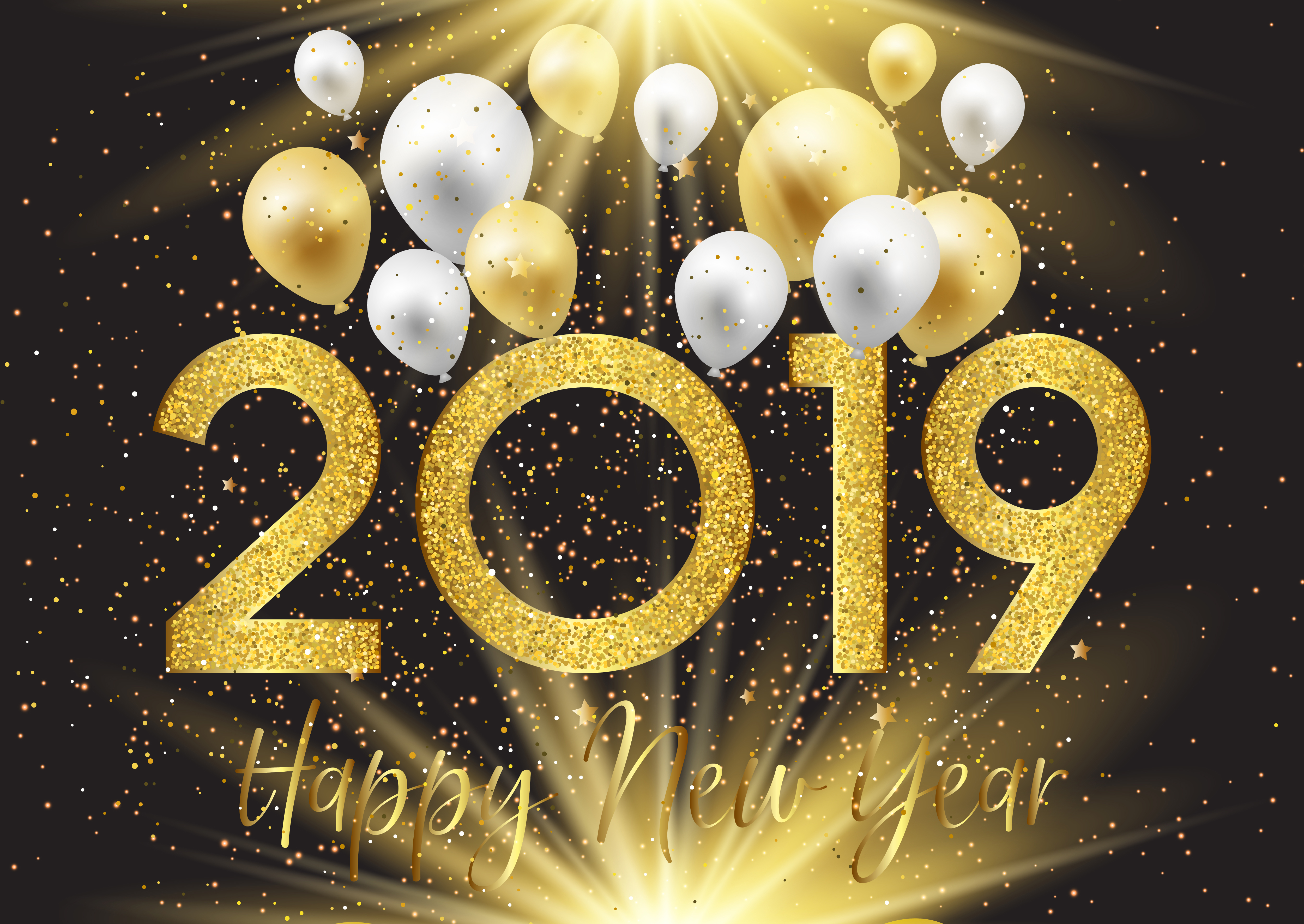 Happy New Year background with balloons and glitter 267106 Vector Art at Vecteezy