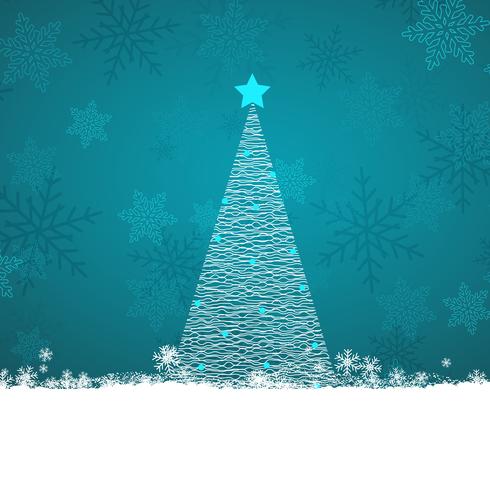 Scribble Christmas tree on a snowflake background vector