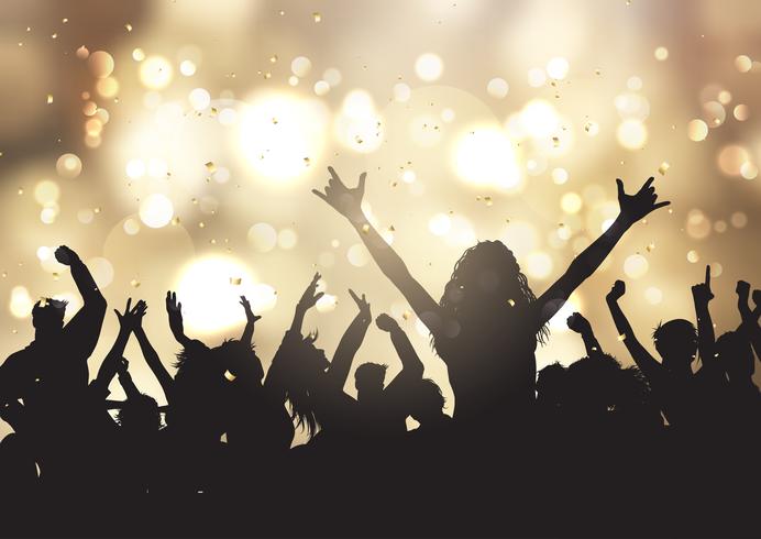 Party people on gold bokeh lights background  vector