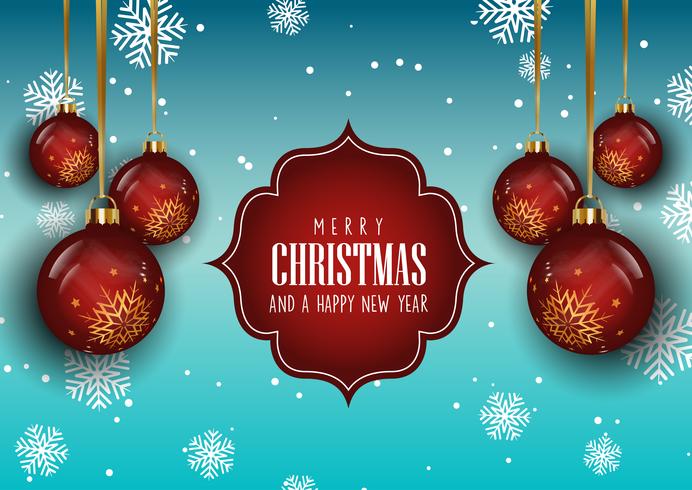 Christmas background with hanging baubles  vector