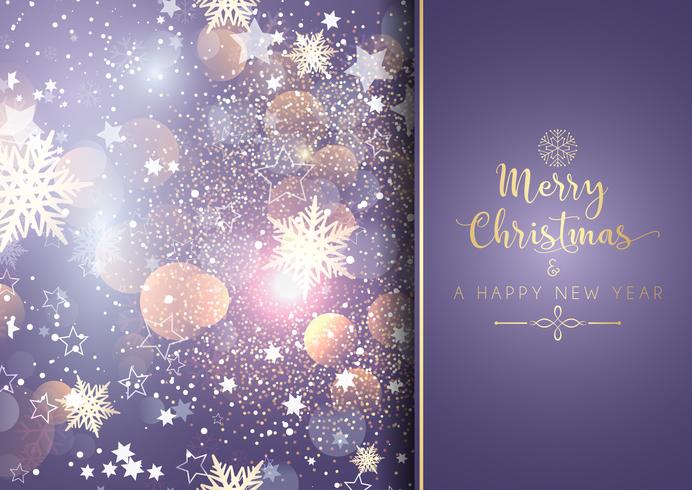 Decorative christmas background with bokeh lights and snowflakes vector