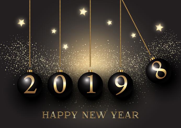 Happy New Year background with hanging baubles  vector