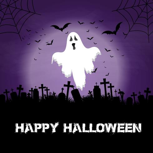 Halloween background with ghost and graveyard vector