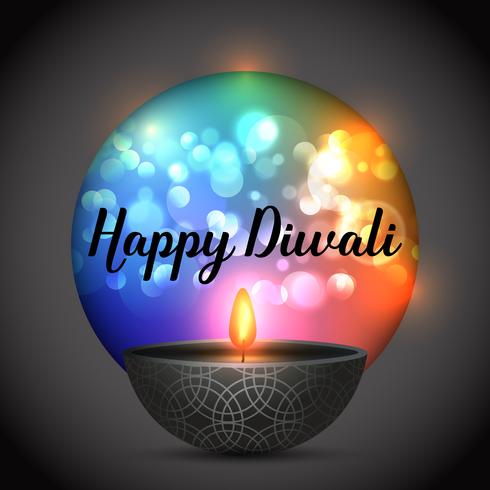 Diwali background with lamp on a bokeh lights background vector