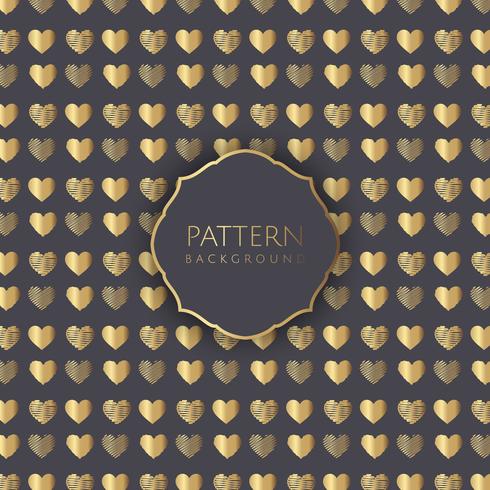 Fondo de oro corazones patrón vector