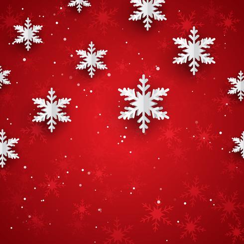 Christmas background with 3D style paper snowflakes vector