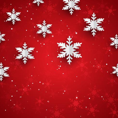 Fondo de Navidad con copos de nieve de papel de estilo 3D vector