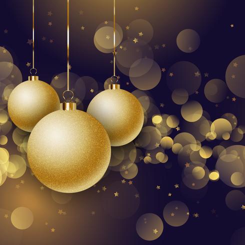 Christmas baubles on a bokeh lights background vector