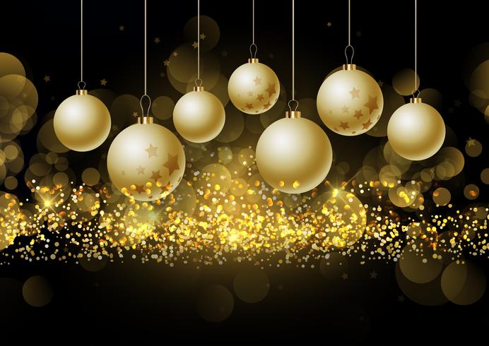 Christmas baubles on glittery gold background  vector