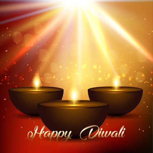 Diwali background with bokeh lights and lamps vector