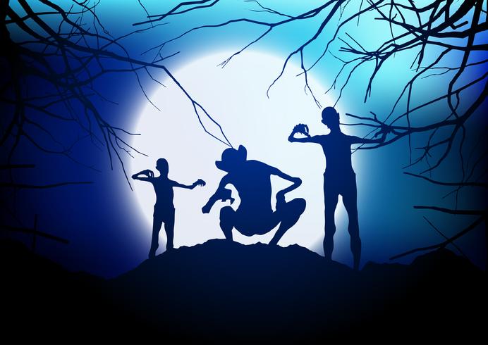 Halloween demons against a moonlit sky  vector