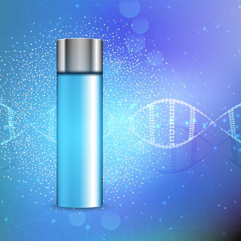 Blank cosmetic bottle on dna strands background  vector