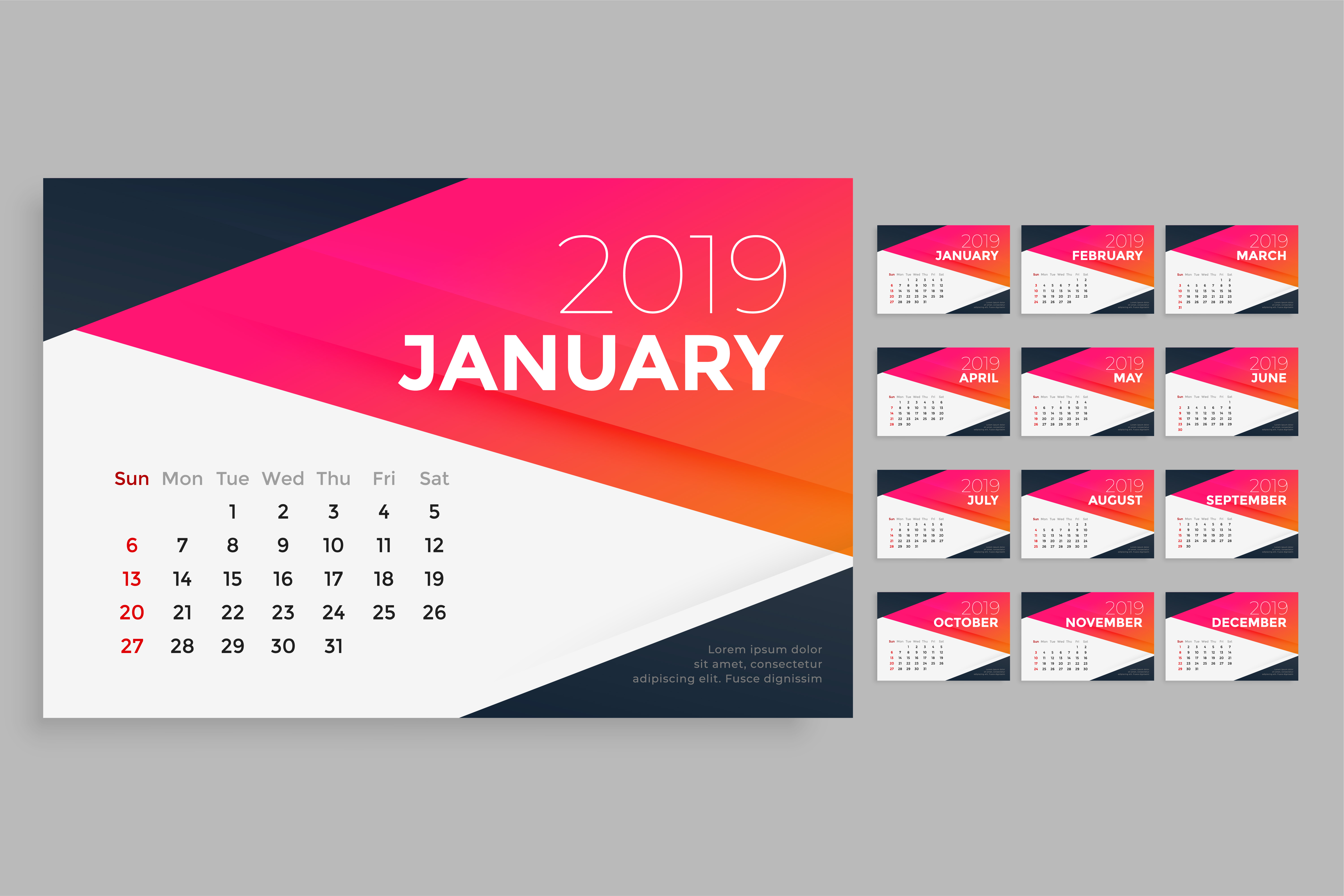 modern 2019 calendar design template Download Free Vector Art, Stock