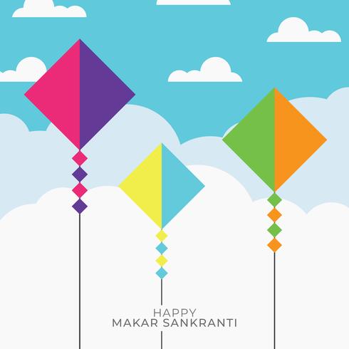 Cielo plano con cometas para Makar Sankranti vector