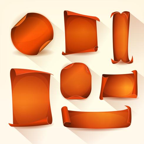 Orange Badges And Parchment Scroll Set vector