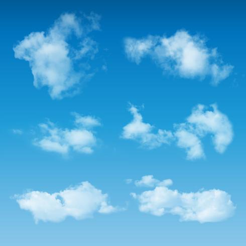 Nubes realistas transparentes sobre fondo de cielo azul vector
