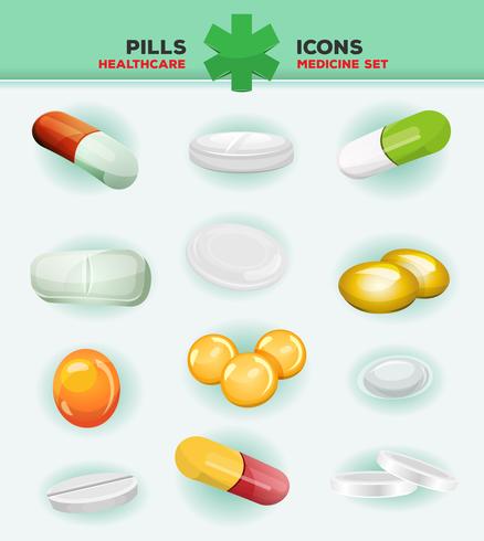 Pills, Capsules And Medicine Tablet Icons vector