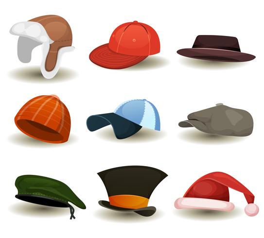 Caps, Top Hats And Other Headwear Set vector