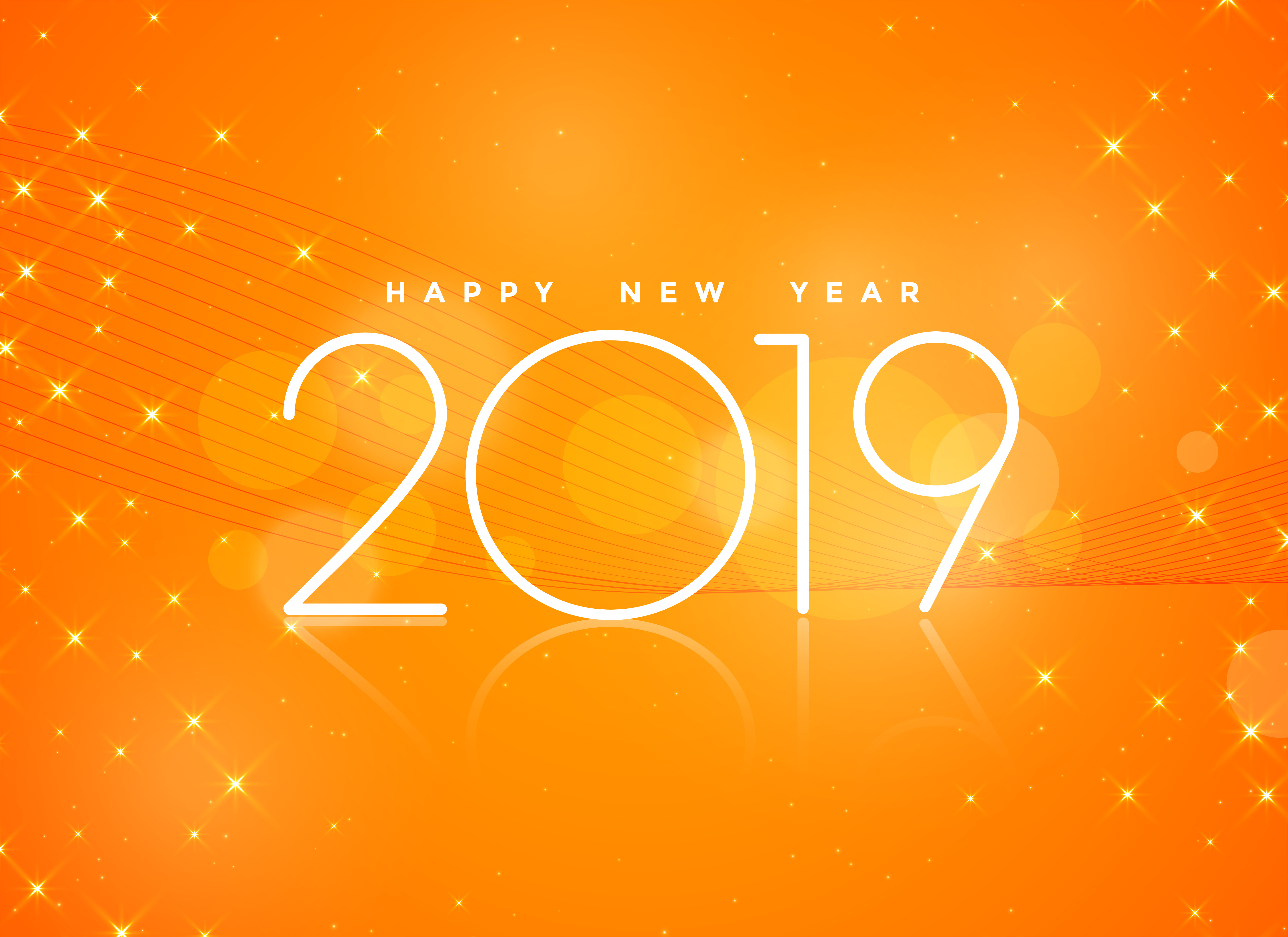 beautiful orange 2019 happy new year background - Download Free Vector