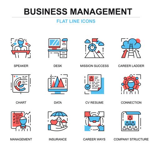 Flat Line Management Icon Set vector