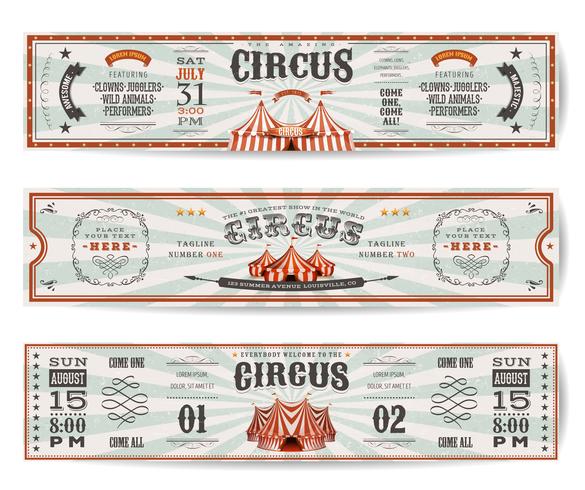 Plantillas de Banners de sitio web de circo vintage vector