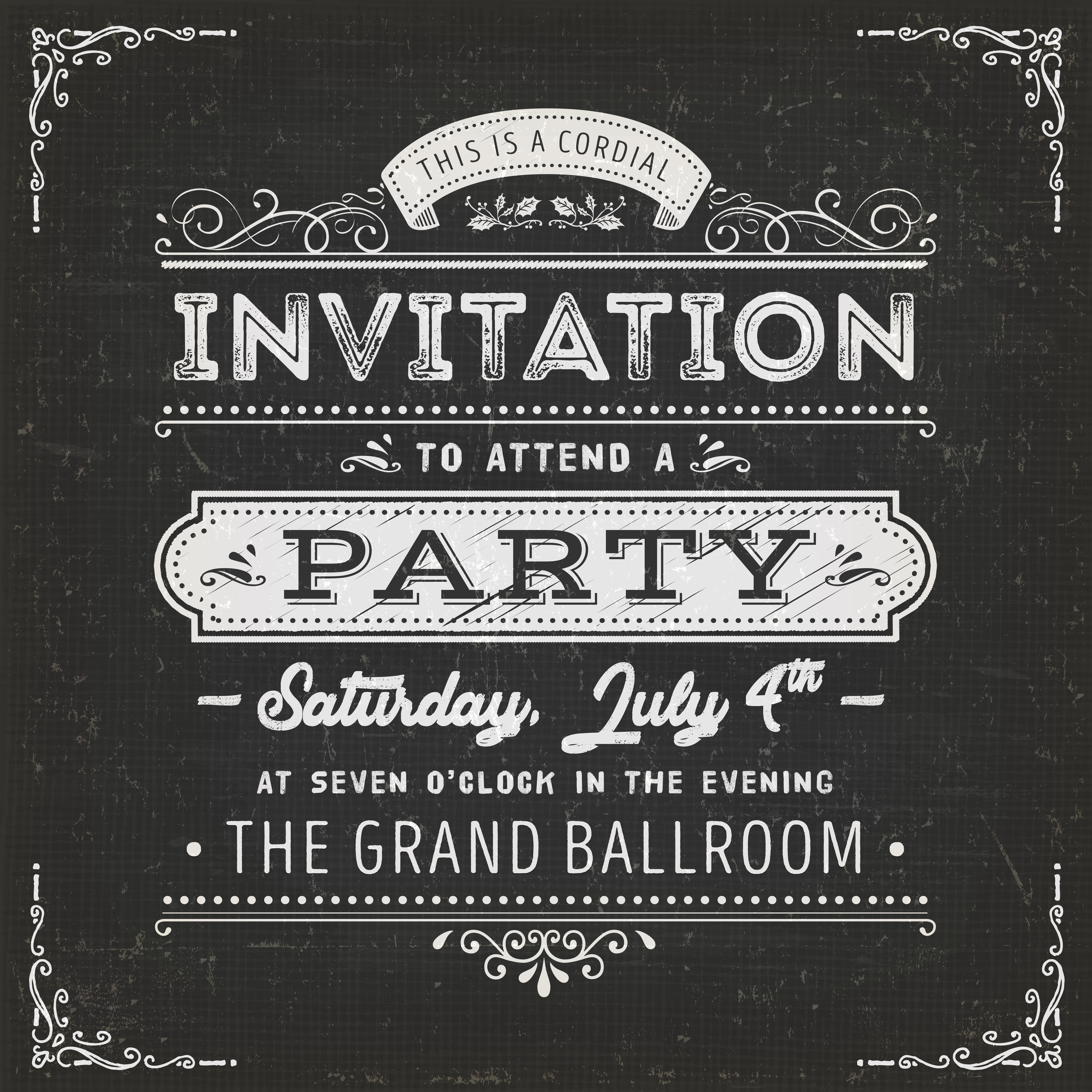 Vintage Party Invitation Card On Chalkboard 267825 Vector Art at Vecteezy