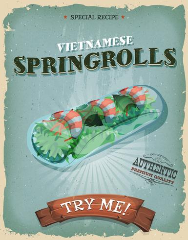 Cartel de los rollos de primavera vietnamitas del grunge y del vintage vector