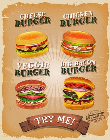 Menú De Hamburguesa De Grunge Y Vintage vector