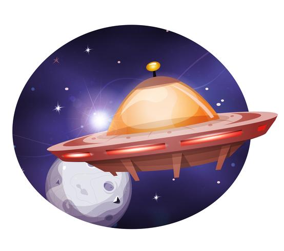 Alien Spaceship Traveling On Space Background vector