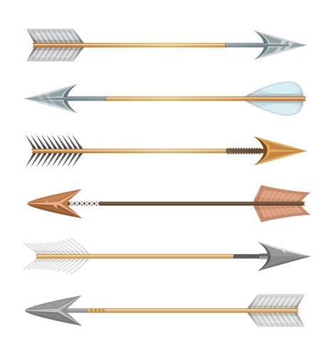 Cartoon Wood, Metal And Stone Arrows For Bow vector