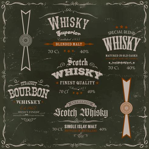 Whisky Labels And Seals On Chalkboard Background vector