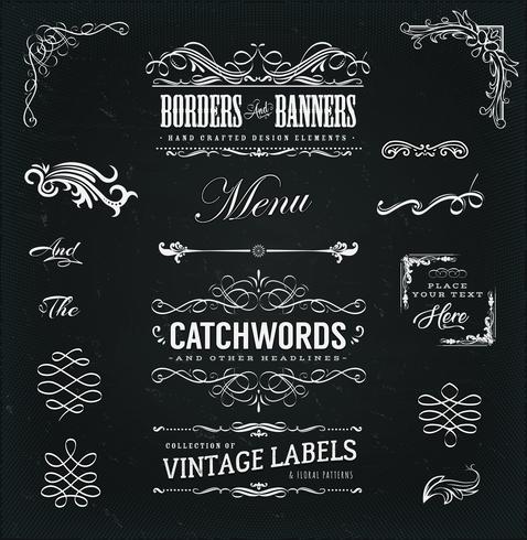 Calligraphic Frames And Banners On Chalkboard vector