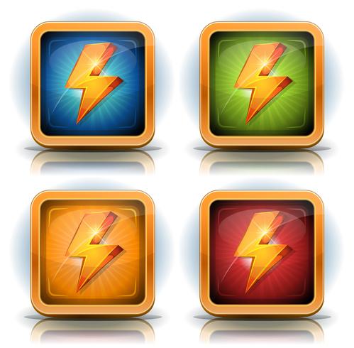 Iconos de escudo con rayos para juego de interfaz de usuario vector