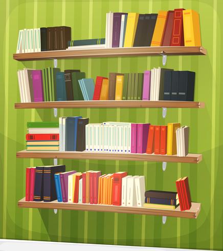 Cartoon Library Bookshelf On The Wall vector