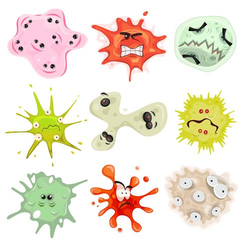 Dibujos animados de gérmenes, virus y microbios vector