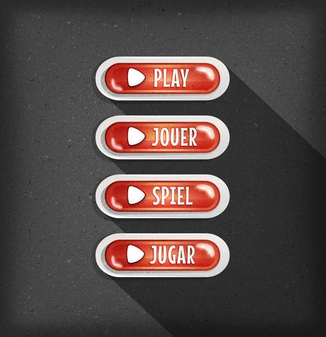 Juega diseño de botones en varios idiomas para juego Ui vector