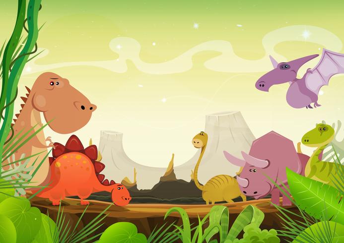 Prehistoric Landscape With Dinosaurs vector
