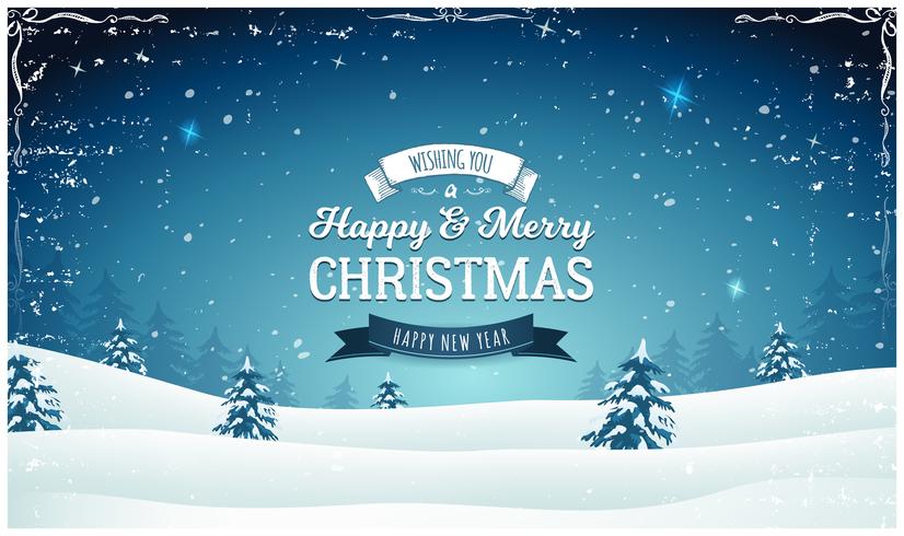 Vintage Christmas Landscape Wide Background vector