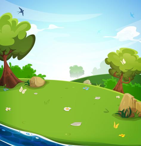 Fondo de paisaje de primavera con el río vector