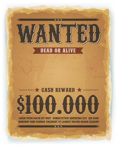 Wanted Poster On Vintage Paper Background vector