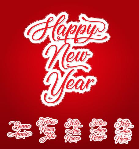 Happy New Year Lettering Card In Multilanguage vector