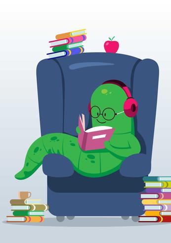 Bookworm leyendo un libro vector