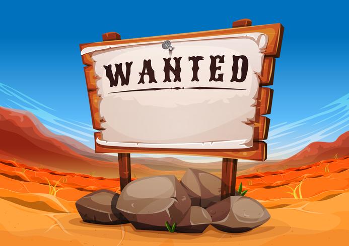 Wanted Wood SIgn On Far West Desert Landscape vector