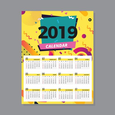 Vector imprimible calendario 2019