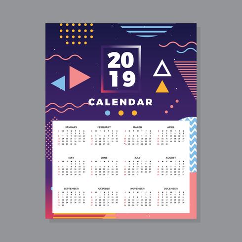 Calendario imprimible 2019 vector