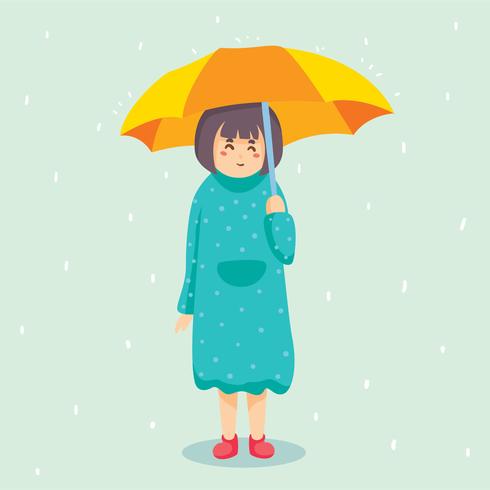 Girl Holding Umbrella Vector