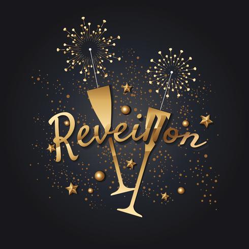 Celebration New Year Theme or Reveillon with Champagne Wine and Fireworks vector