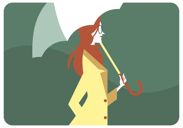 Red Hair Girl Holding Umbrella Vector