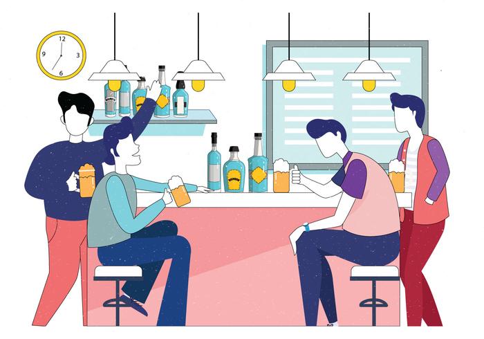 Guys Drinking Beer in Bar Vector