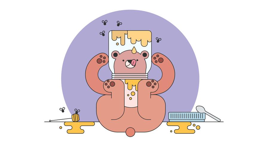 Bear In Honey Jar Vector